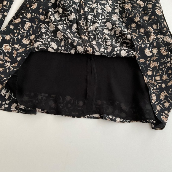 Mango Babydoll Floral Mini Dress XS Black/Brown Long Sleeve VNeck Boho Romantic - Picture 11 of 13
